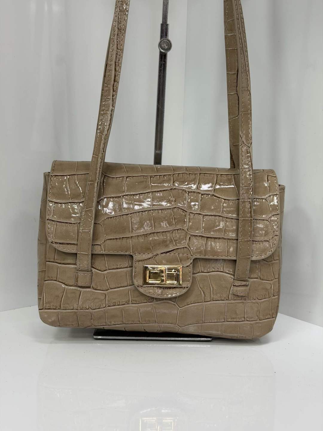 ST150 Taupe Croco Print Leather Shoulder Bag