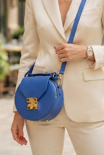 ZZ107 Electric Blue Round Leather Crossbody Bag