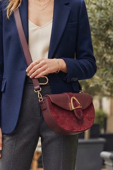 ZZ116 Burgundy Leather Suede Crossbody Bag