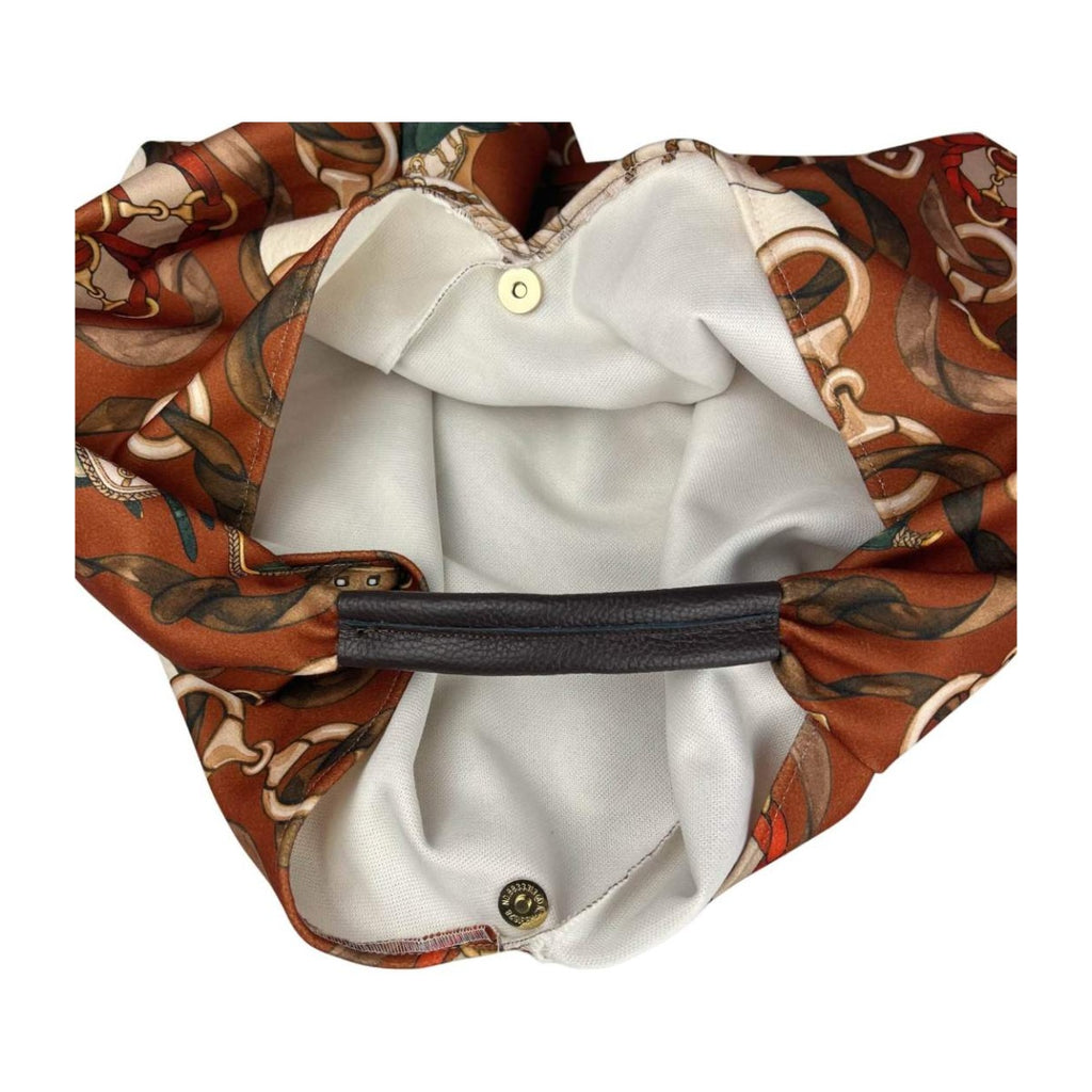 MI657 Brown Equestrian Print Triangle Tote Bag