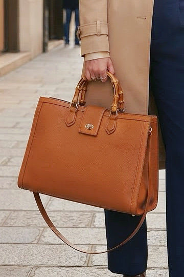 ZZ091 Camel XL Bamboo Handle Handbag