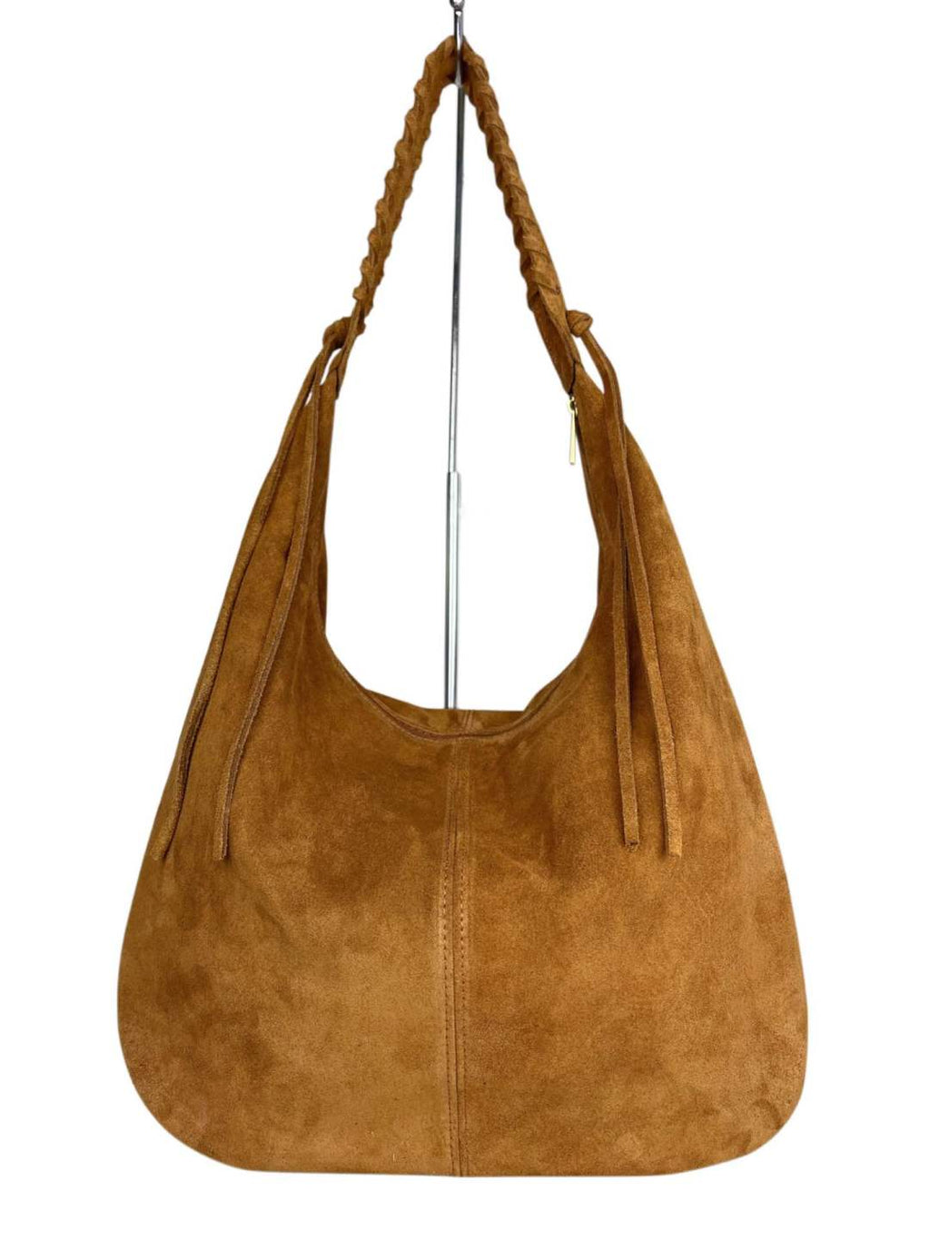 Mi073 Tan Suede Woven-Handle Tote