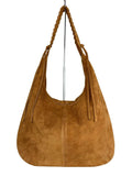 Mi073 Tan Suede Woven-Handle Tote