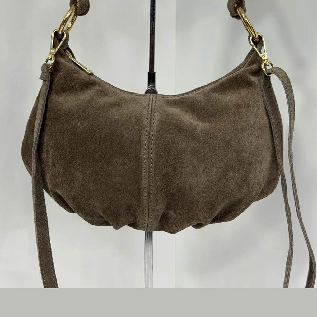 ST178 Taupe Suede Crescent Shoulder Bag
