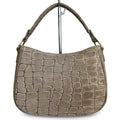 Mi155 Taupe Croco-Print Suede Hobo Bag