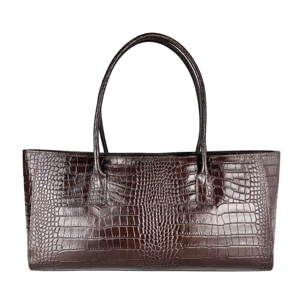 MI627 Dark Brown Croc-Print Leather Shoulder Bag