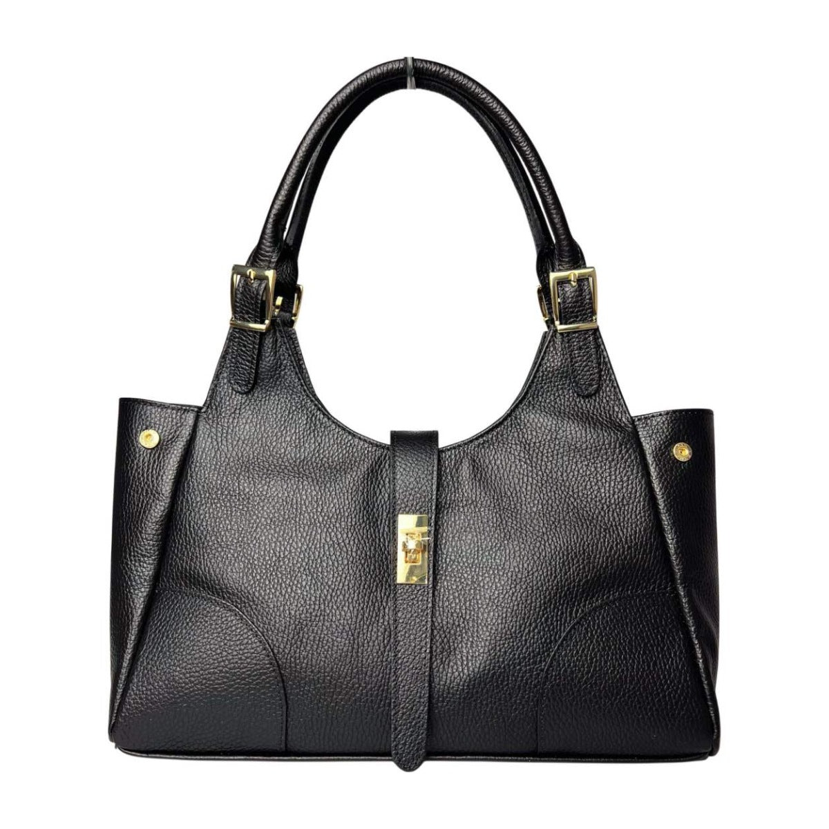 MI664 Black Leather Shopper Bag