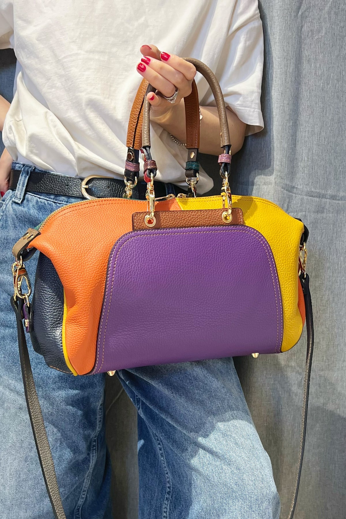 ZZ055 Purple Multicolor Leather Handbag