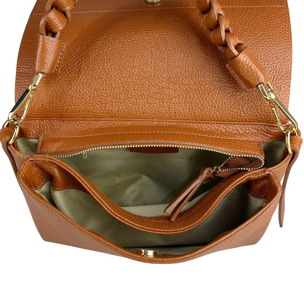Mi191 Tan 3-Compartment Flap Bag