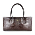 MI627 Dark Brown Croc-Print Leather Shoulder Bag