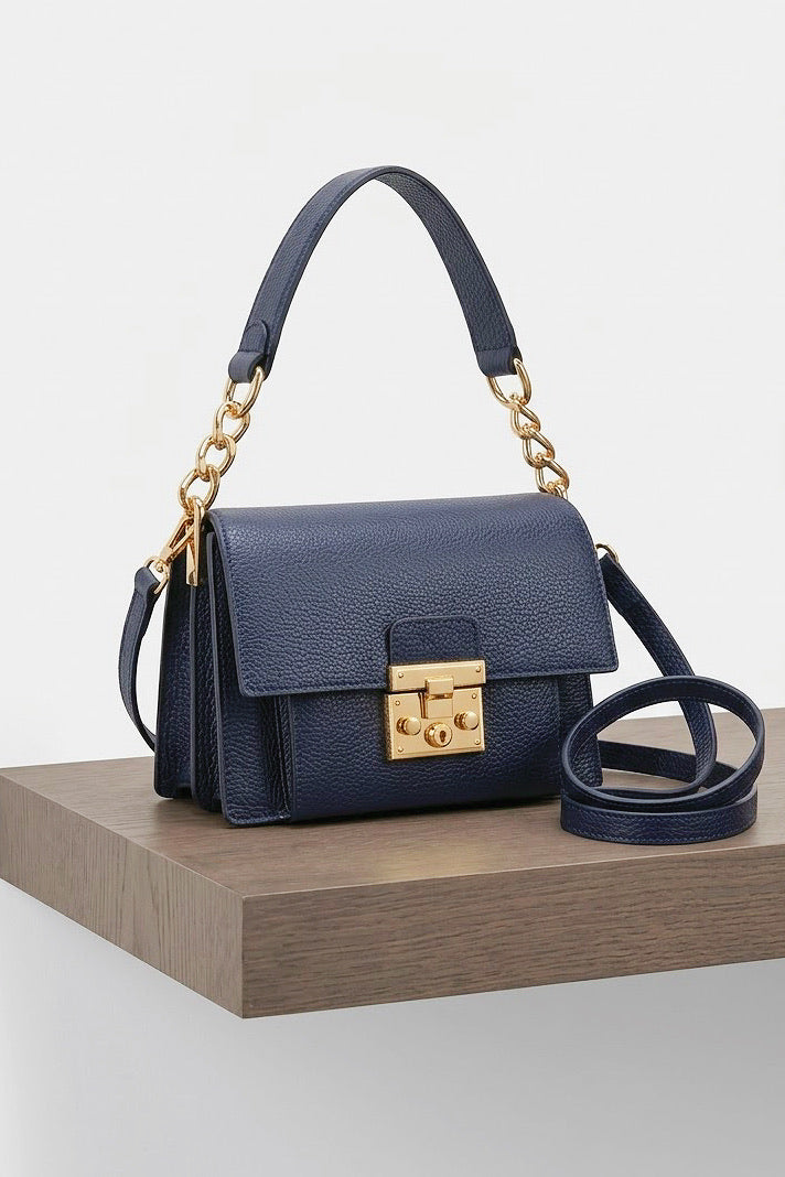 ZZ190 Navy Grained Leather Top Handle Bag