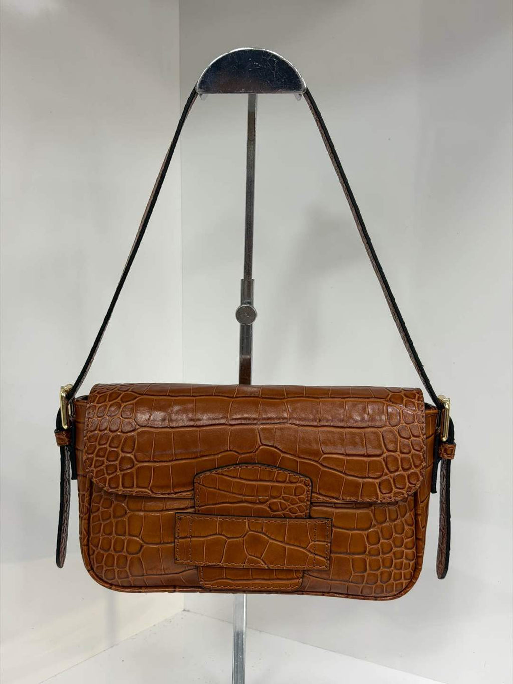 ST158 Tan Croco Print Leather Baguette Bag