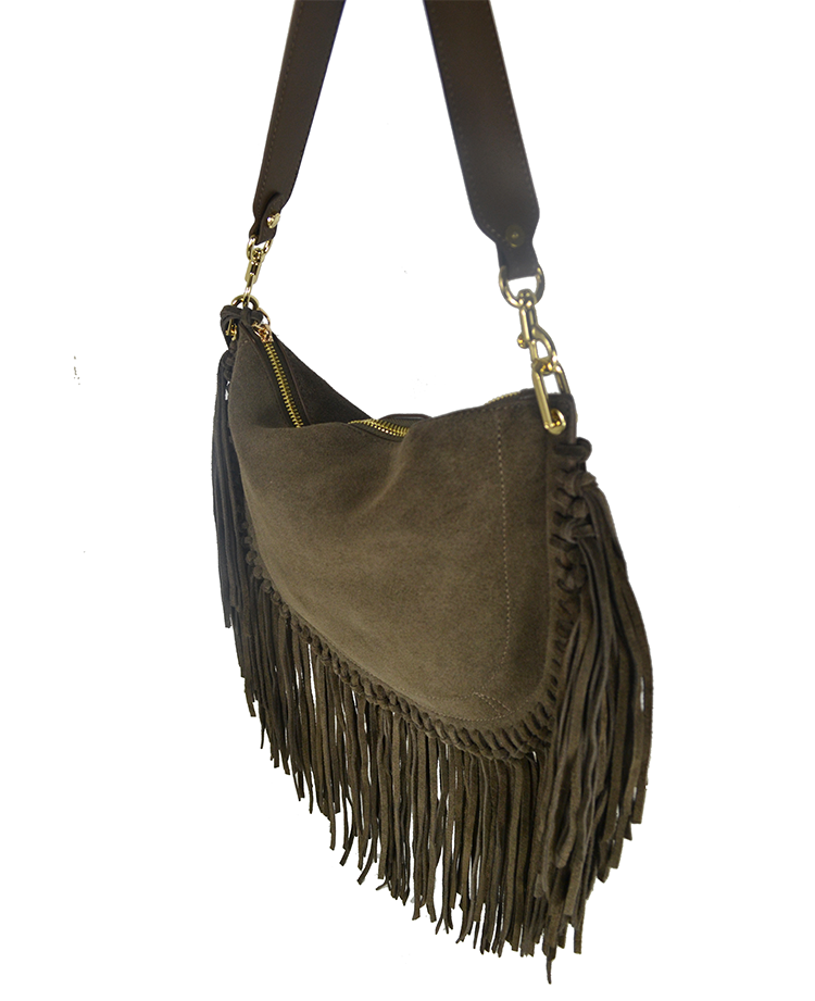 IBCGOL Italian Olive Cowgirl Suede Fringed Shoulder Bag