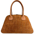 Mi170 Tan Croco-Print Suede Bowling Bag