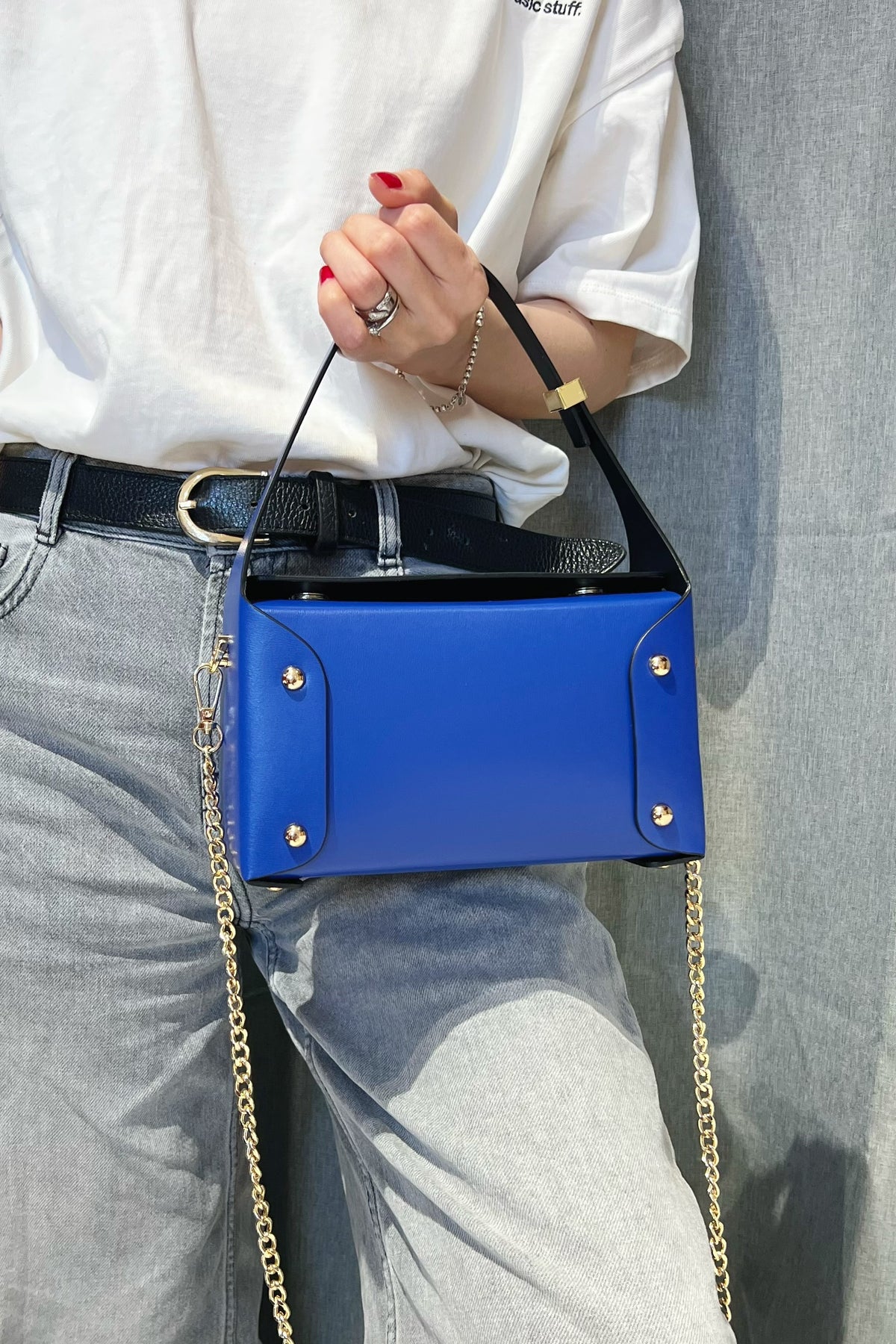 ZZ134 Electric Blue Small Smooth Leather Handbag