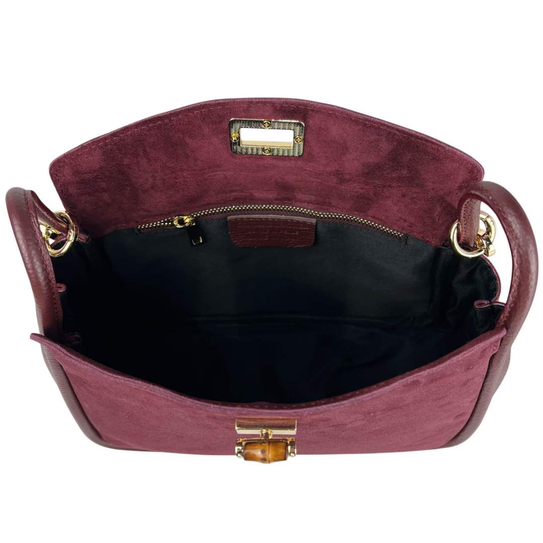 MI512 Burgundy Suede Bamboo Clasp Bag