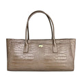 MI631 Dark Taupe Croc-Print Leather Shoulder Bag