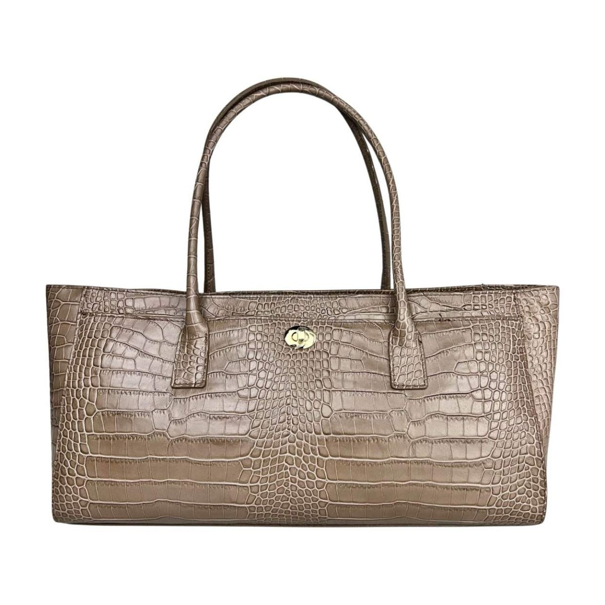 MI631 Dark Taupe Croc-Print Leather Shoulder Bag