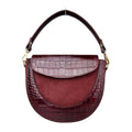 MI619 Burgundy Suede Croc Saddle Bag