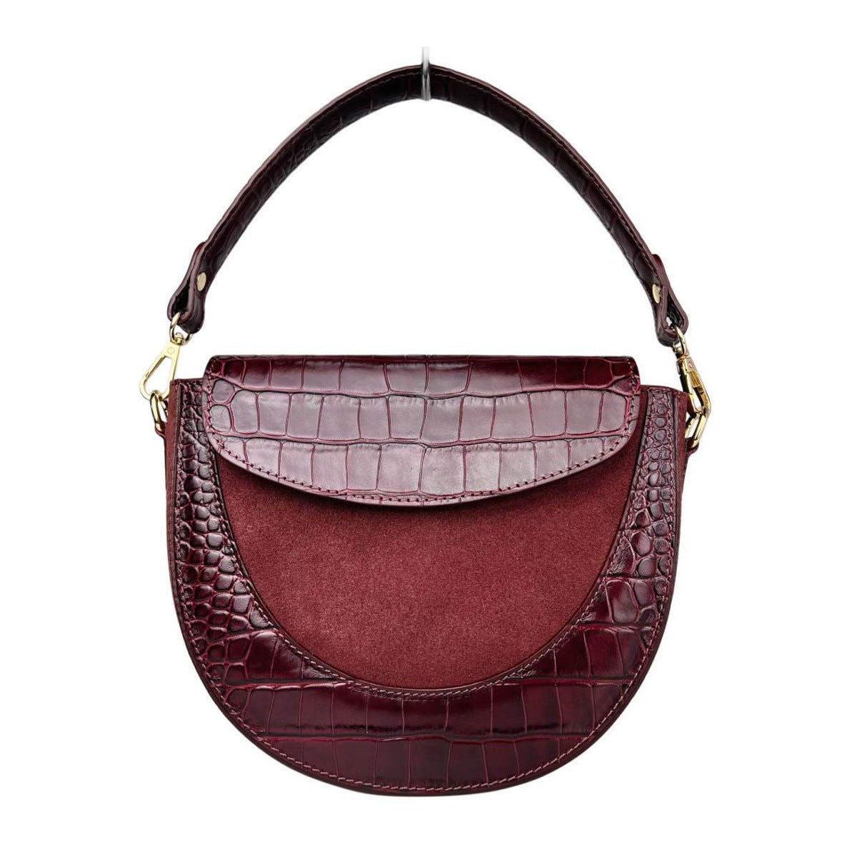 MI619 Burgundy Suede Croc Saddle Bag