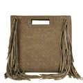 MI485 Taupe Suede Woven Fringe Bag