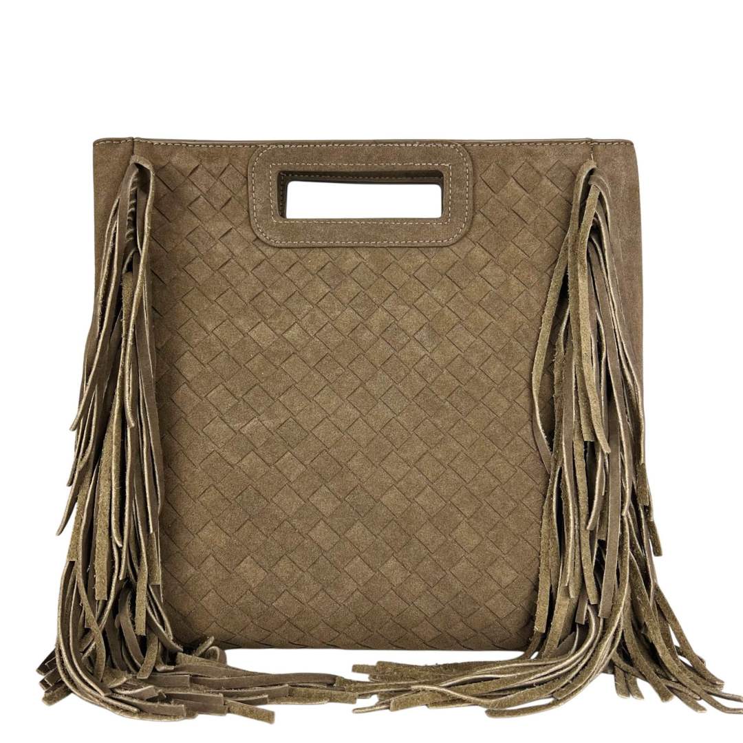 MI485 Taupe Suede Woven Fringe Bag