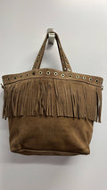 OF503 Italian Taupe Fringed Suede Tote Bag JIJOU CAPRI