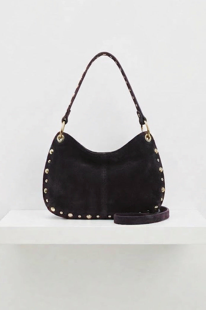 ZZ114 Black Studded Suede Handbag