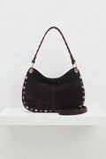 ZZ114 Black Studded Suede Handbag