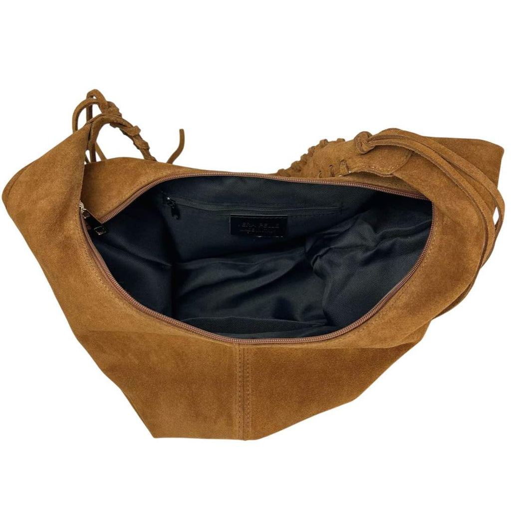 Mi073 Tan Suede Woven-Handle Tote
