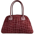 Mi171 Burgundy Croco-Print Suede Bowling Bag