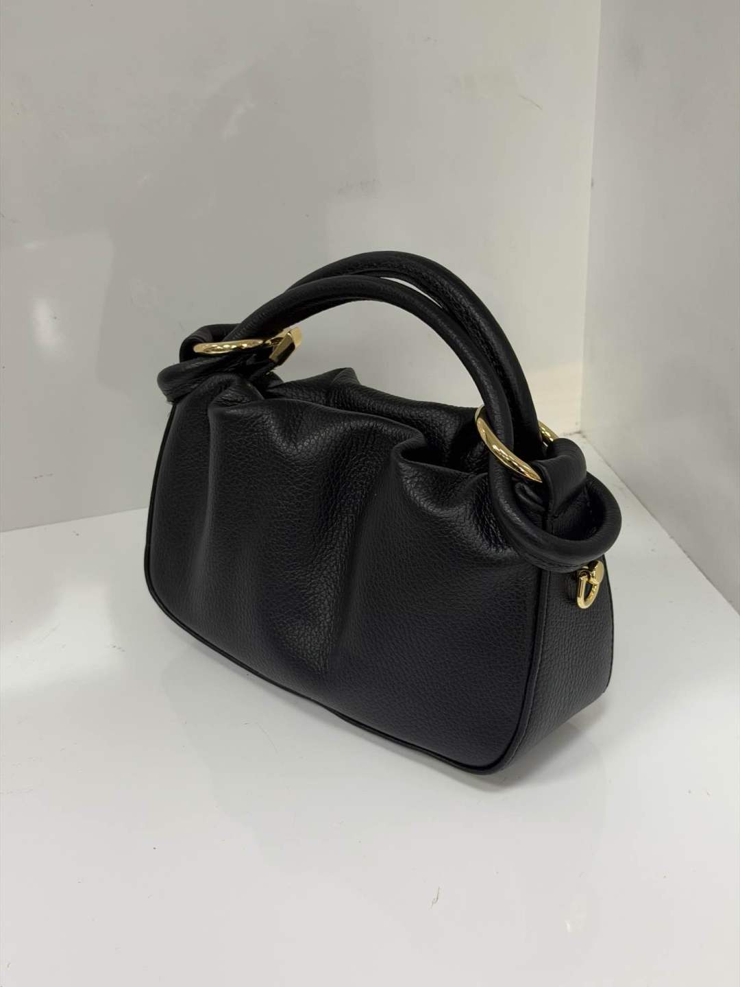 ST131 Black Ruched Top Handle Bag