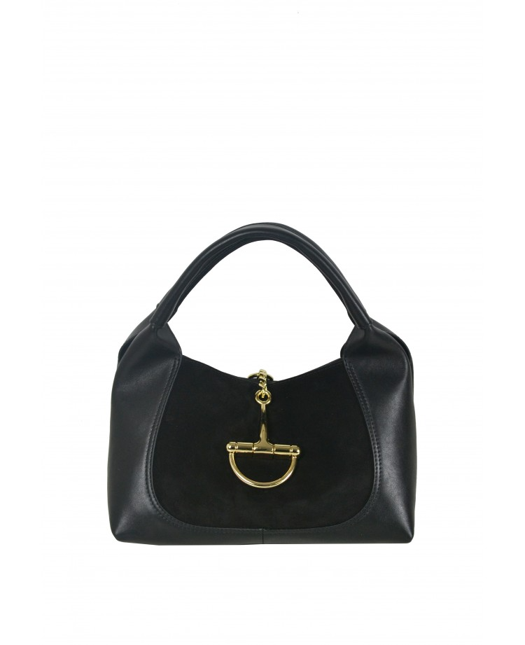 IBHBSBK Italian Black Suede Buckle Saddle Bag