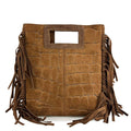 Mi255 Brown Croco-Print Fringe Bag
