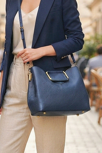 ZZ016 Navy Grained Leather Handbag
