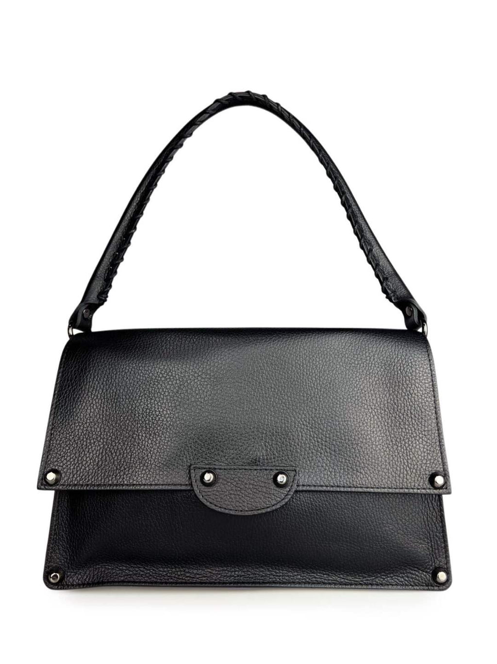 Mi231 Black Woven-Handle Flap Bag