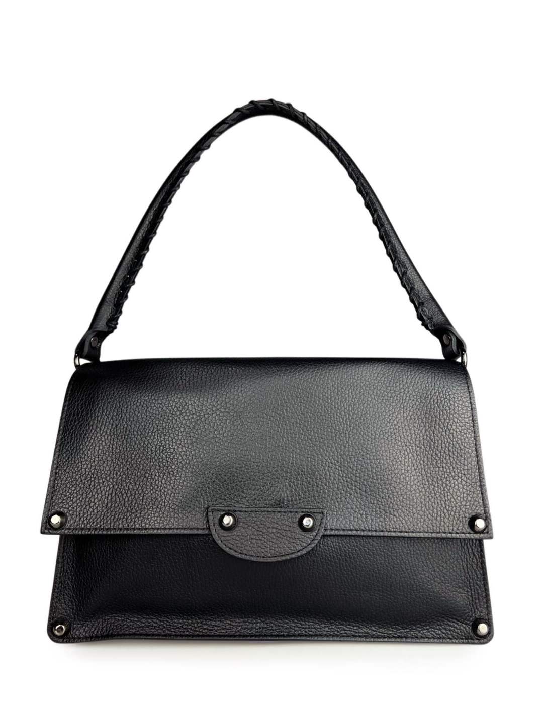 Mi231 Black Woven-Handle Flap Bag