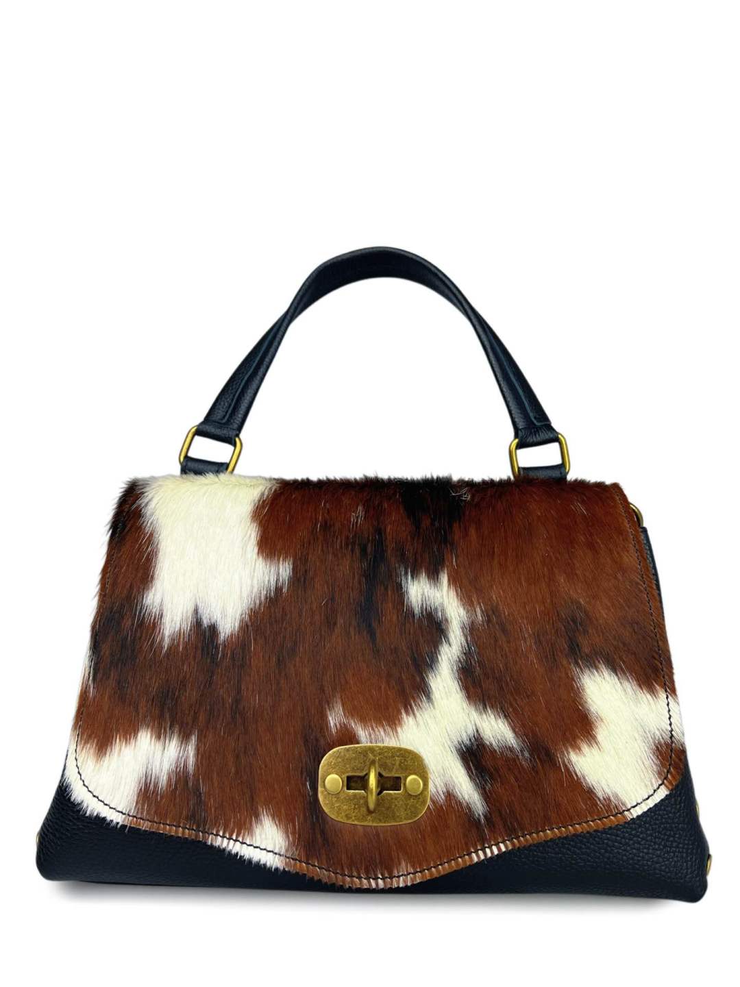 MI475 Cow Print Pony Hair Flap Bag