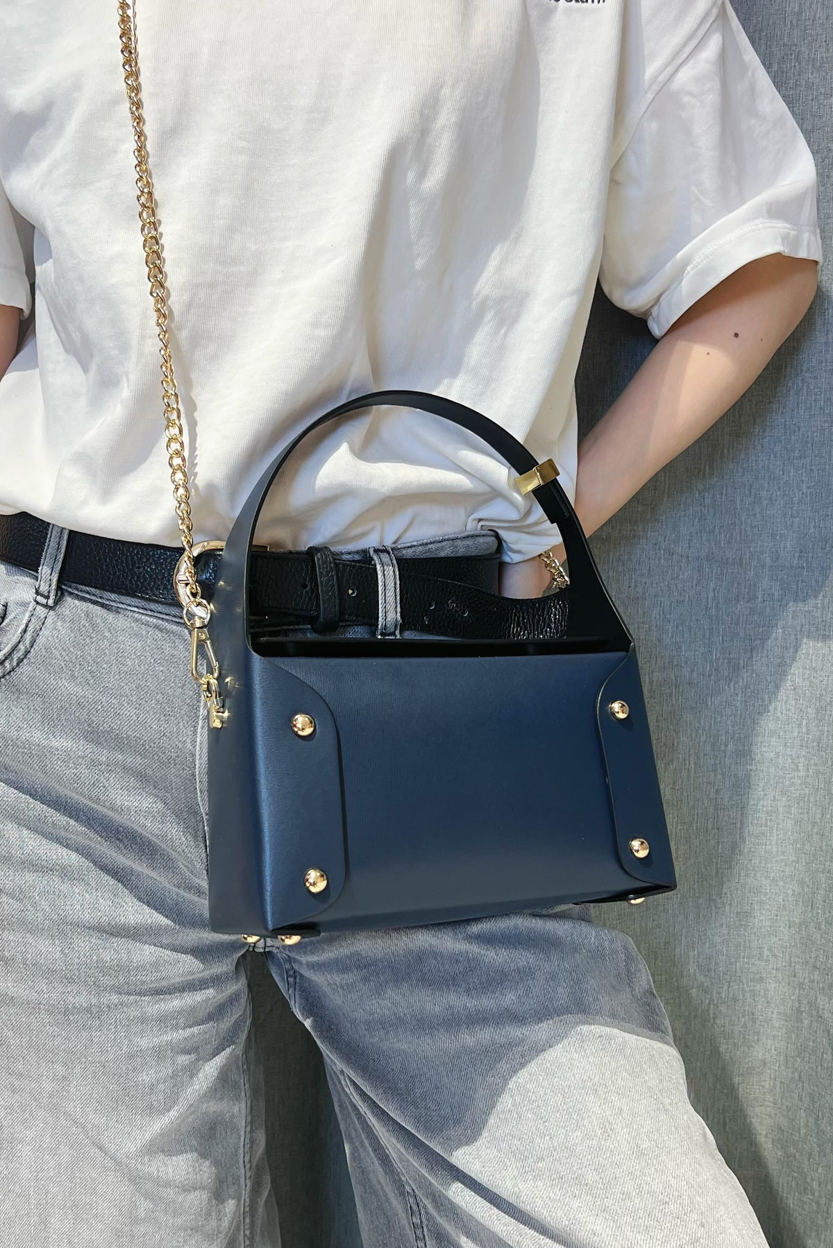 ZZ131 Navy Small Smooth Leather Handbag