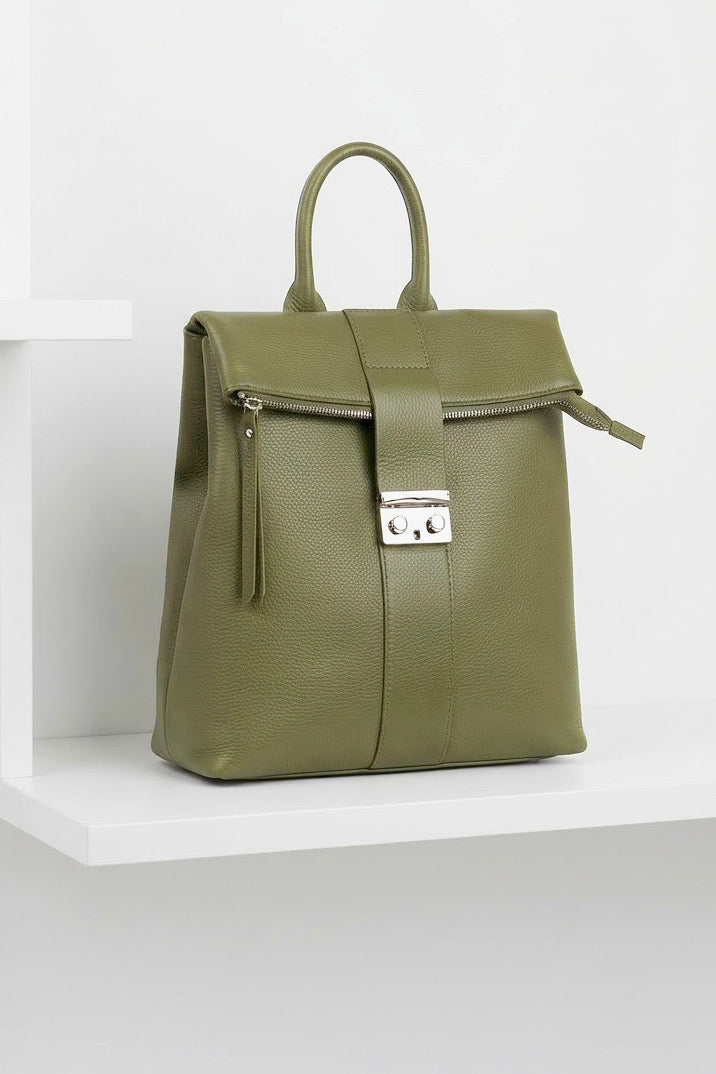 ZZ083 Khaki Leather Backpack