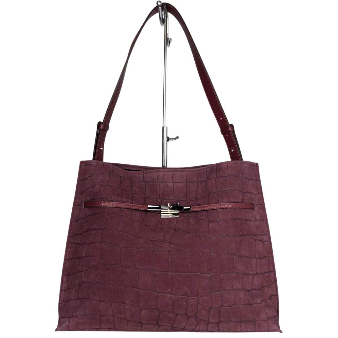 MI529 Burgundy Croco Print Suede Shopper Bag