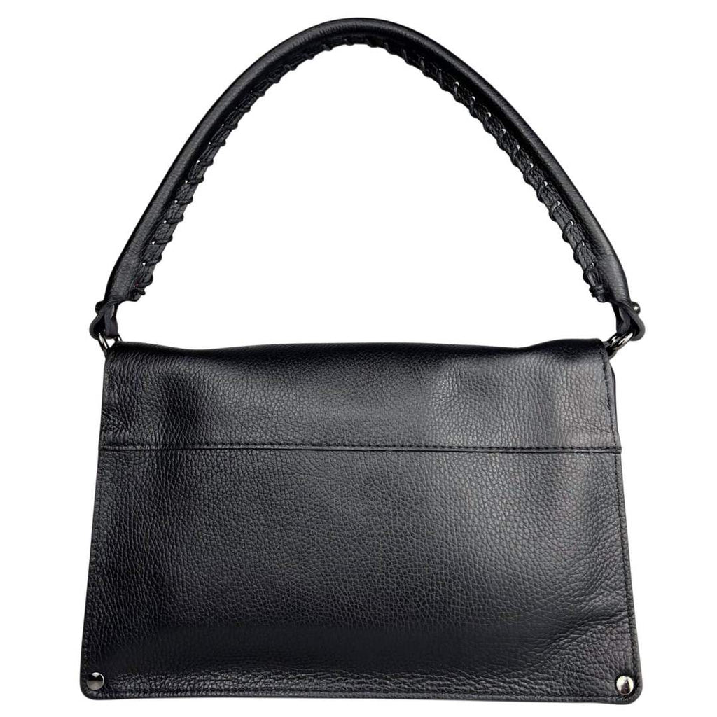 Mi231 Black Woven-Handle Flap Bag