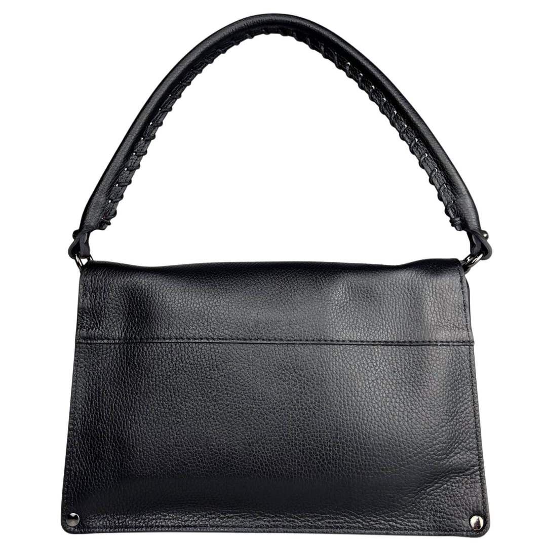 Mi231 Black Woven-Handle Flap Bag