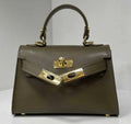 MELBOL Olive Small Italian Leather Structured Lock Bag