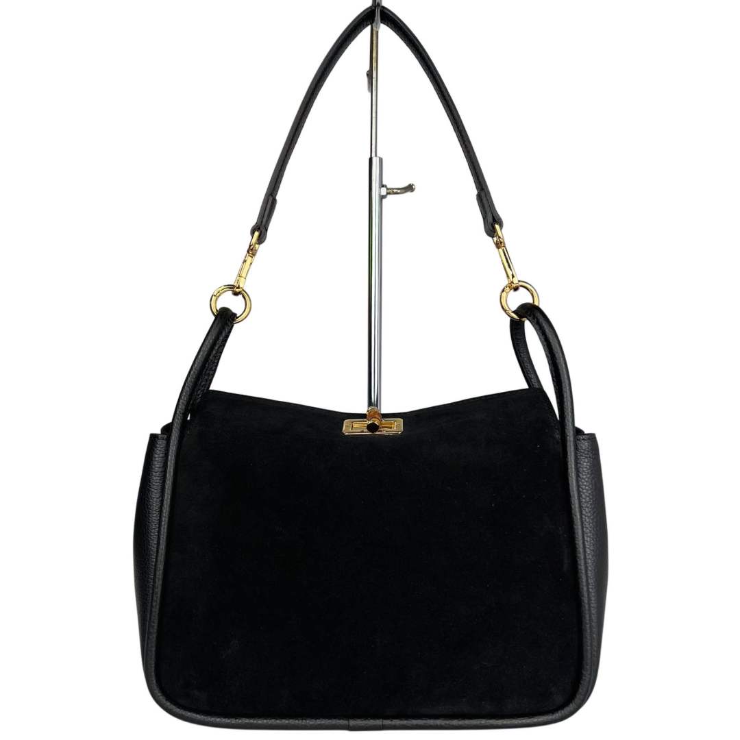 MI517 Black Suede Bamboo Clasp Bag