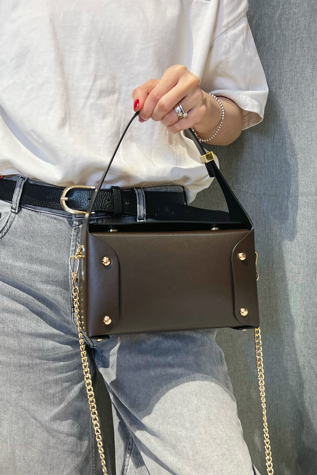 ZZ135 Brown Small Smooth Leather Handbag