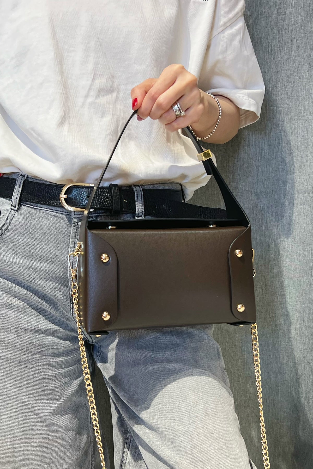 ZZ135 Brown Small Smooth Leather Handbag