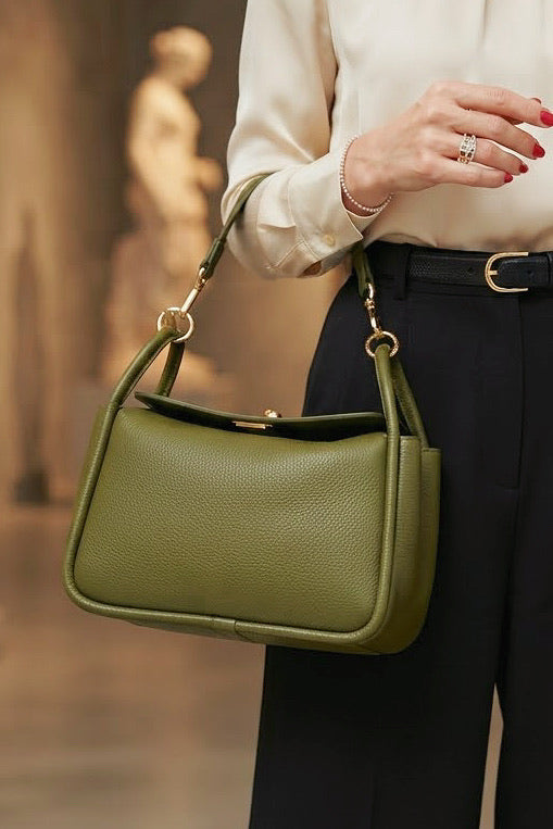 ZZ153 Khaki Leather Top Handle Bag