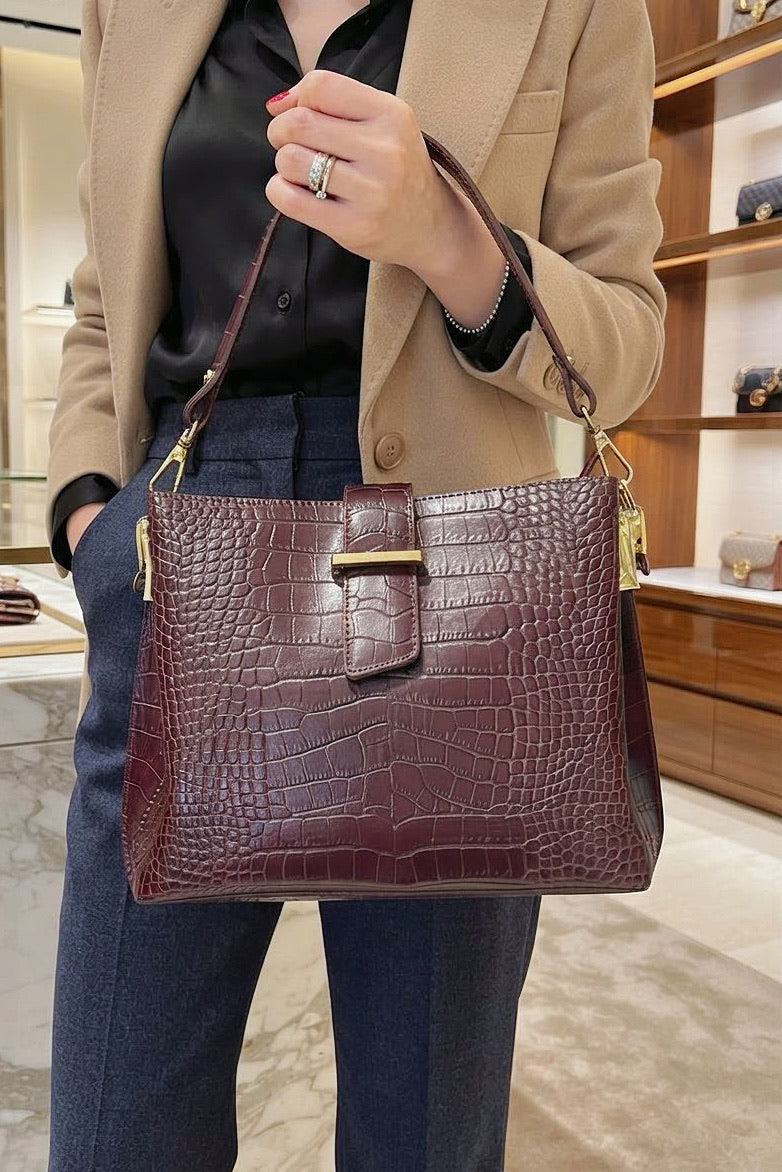 ZZ180 Dark Burgundy Croco Top Handle Bag