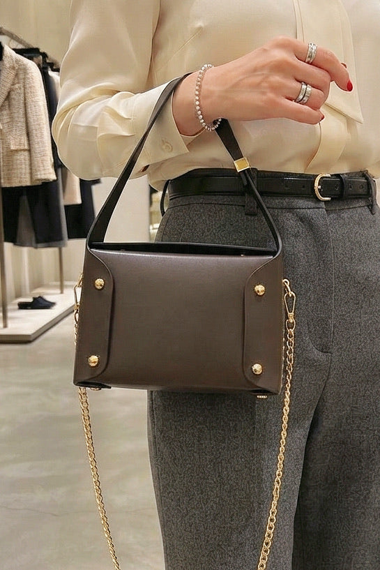 ZZ135 Brown Small Smooth Leather Handbag